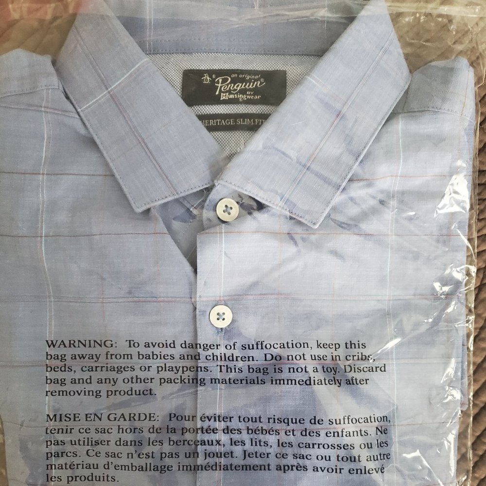 Mens Penquin Heritage Slim Fit Dress Shirt size Large Blue Check